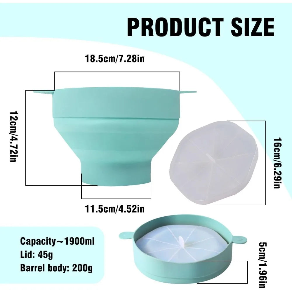 Silicone Microwave Popcorn Popper Collapsible Bowl with Lid DIY Popcorn Bucket Dishwasher Safe for Home Movie Baking Tool