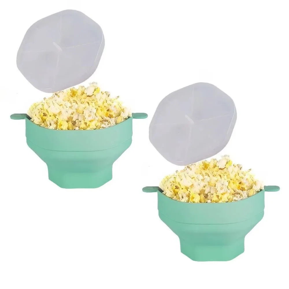 Silicone Microwave Popcorn Popper Collapsible Bowl with Lid DIY Popcorn Bucket Dishwasher Safe for Home Movie Baking Tool