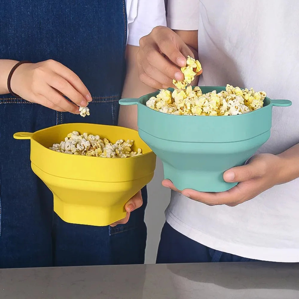 Silicone Microwave Popcorn Popper Collapsible Bowl with Lid DIY Popcorn Bucket Dishwasher Safe for Home Movie Baking Tool