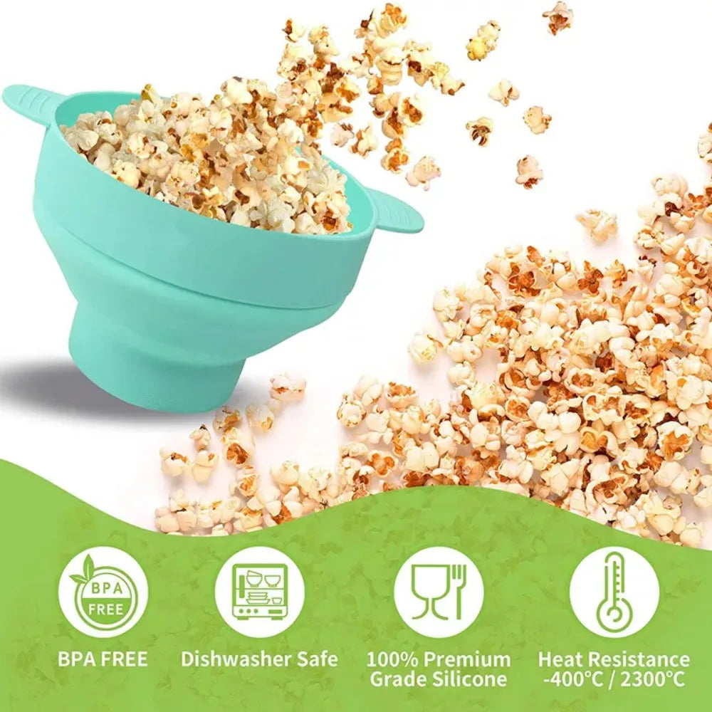 Silicone Microwave Popcorn Popper Collapsible Bowl with Lid DIY Popcorn Bucket Dishwasher Safe for Home Movie Baking Tool