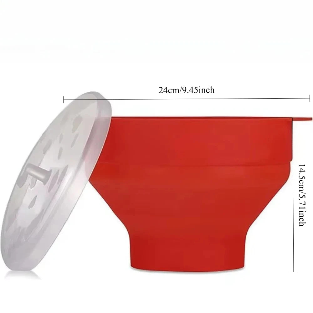 Silicone Microwave Popcorn Popper Collapsible Bowl with Lid DIY Popcorn Bucket Dishwasher Safe for Home Movie Baking Tool